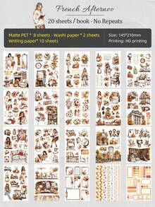 DanSoul 20 Sheets Large Size Vintage Elegant Theme Planner Stickers Book, Pre-Cut Matte PET Creative Planner Supplies, Suitable For Scrapbooking Stationery Notebook Sticker Decoration DIY Collage Gift - Journaling Supplies - View 17