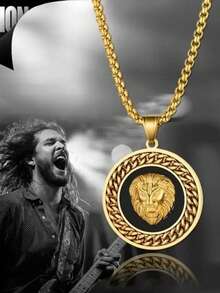 New European & American Hip Hop Style Lion Head Pendant Necklace, Halloween Jewelry, Round Lion Head Design - Fashion - View 3