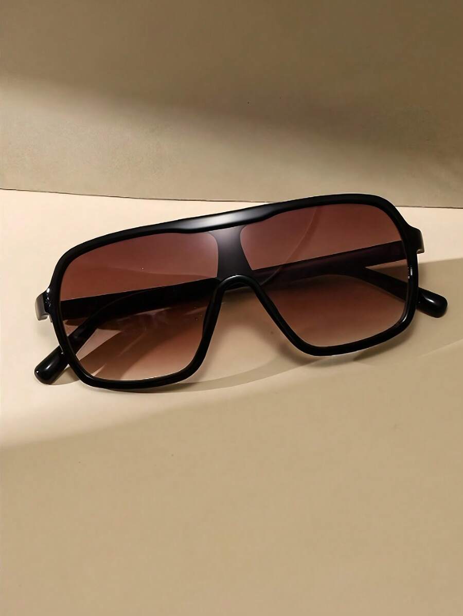 2000s Retro Style Unisex Oversized Single Lens Fashion Glasses, Suitable For Large Face Women, Essential UV Protection Sunglasses For Summer Vacation And Party - Multicolor - View 1