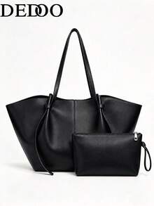Dedoo Fashionable Large Capacity Trapezoid Bag Designer Style Lock Clasp Women's Shoulder Bag Luxury PU Leather Handbag Premium Underarm Bag - Black - View 2