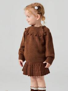 mini bala Girls Set Baby Not Easy To Pill Wool Blend Long Sleeve Top With Skirt Winter New - Yellow Coffee Tone - View 4