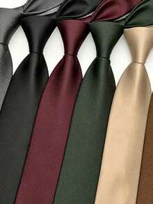 1pc Solid Color Casual Street Business Polyester (Polyester) Burgundy Black Plaid Men's And Women's Handmade Tie Four Seasons - Multicolor - View 2