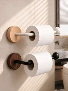 Bathroom Toilet Paper Holder, Minimalist Cylindrical Design, Smooth Edges Prevent Scratches, Wood Grain Base Adds Aesthetic Appeal, Smooth Dispensing Without Jamming - Multicolor - View 1