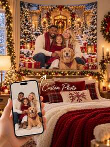 1pc Custom Photo Tapestry Backdrop, Personalized Christmas Family Picture Banner, Polyester Fabric Wall Hanging For Birthday Baby Shower Wedding Party Photography, Holiday Home Decor, Living Room Background, Custom Photo Gift - Multicolor - View 2
