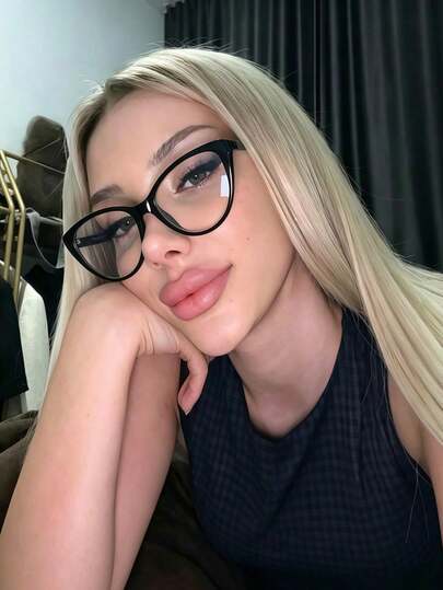 Gafas de estilo minimalista casual con forma de ojo de gato para mujer, gafas con lentes lisas para mujer, simples y elegantes, adecuadas para uso diario, favorecen los contornos faciales de las mujeres, lectura de estudiantes, fotografía callejera, viajes