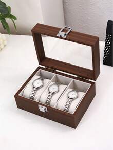 New Walnut Wooden Watch Display Storage Box, Multiple Styles Available: 3/5/6/10/12 Slots, Glass Lid With Window, Large Capacity Watch Collection Box, Home Office Display Case, Holiday Gift - Brown - View 5