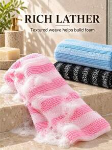 1pc African Style Matte Mesh Bath Towel Set, Long Bath Sponge, Back Exfoliating Scrub Cloth, Suitable For Cleaning Back Skin During Bathing, Unisex - Multicolor - View 7