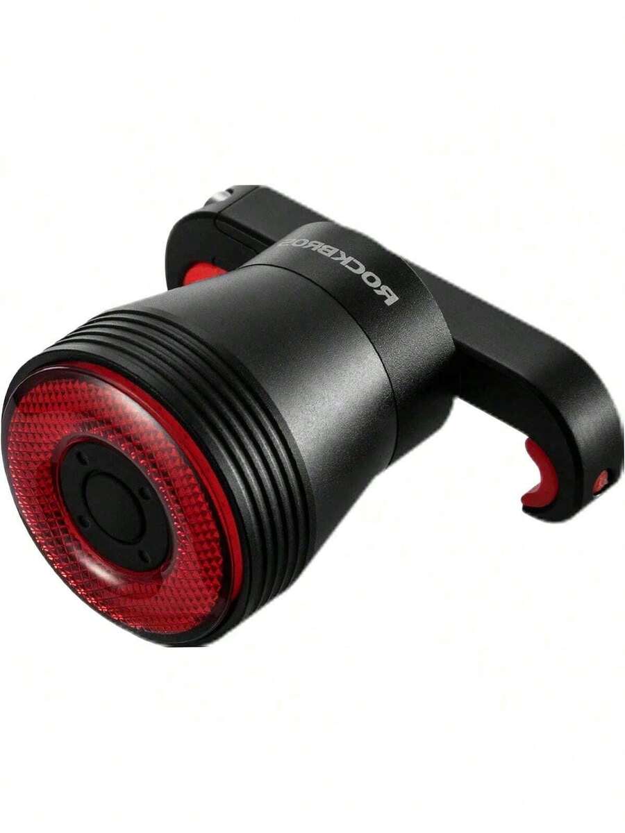 ROCKBROS Bike Rear Tail Light, USB Rechargeable Smart MTB Bicycle LED Taillight, IP65 Waterproof, 4 Lighting Modes, 2 Easy Installation Modes - Black - View 1