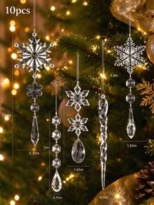 10/6/1pc Transparent Acrylic Christmas Tree & Snowflake Hanging Ornament Set, Faceted Crystal Icicle Pendant, Suitable For Christmas Tree, Wreath, Window Holiday Party Decoration - Multiple Styles - View 13