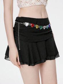 Subculture Accessory, Dopamine Style Rainbow Heart Waist Chain, Full Heart-Shaped Colorful Rhinestones With Rich And Transparent Colors, Silver Chain Minimalist And Versatile, Adjustable Chain Design For Easy Wear And Removal, Niche Personalized Accessory, Suitable For Daily Outings, Music Festivals And Various Styling Scenarios - Silver - View 4