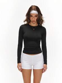 FWH Minimalist Commuter Slouchy Style Minimalist Casual / Easygoing / Minimalist Fashion Slimming Elastic Fitted Crew Neck Long Sleeve / Slimming Sports - Black - View 2