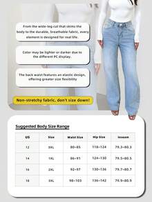 Plus Size Women's Vintage Minimalist Elastic Waist Loose Straight Leg Jeans Casual Spring Fall - Light Wash - View 3