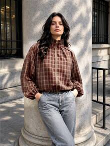 2026 Autumn/Winter New Women's Plaid Zipper Jacket, Jacket Coat, Fashionable Commuter Versatile Style - Rust Brown - View 5