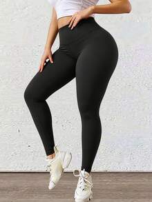 Quần legging yoga size lớn màu đen, thiết kế khoét lưng thắt nơ, nâng mông nhún, kiểm soát bụng, co giãn, quần tập gym Pilates mặc hàng ngày mùa thu - màu đen - Xem 3