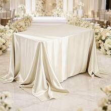 1pc Beige Satin Rectangular Tablecloth 58 X 102 Inches, Stain-Resistant And Wrinkle-Free Washable Table Cover, Smooth Fabric, Bright Silk Tablecloth, Suitable For Dining Tables, Weddings, And Parties - Beige - View 11
