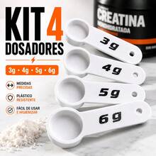 Kit 4 Dosadores de Creatina 3g 4g 5g 6g Colher Medidora Scoop Dosadora Suplemento em Pó Academia - Branco - Visão 4