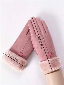 Faux Suede Fabric Full Finger Gloves, Slim Straight Shape With Plush Furry Cuff & Small Label Decoration, Touch Screen Design For Phone Operation,For Daily Commute, Shopping, Outdoor Walking, Christmas, New Year, Cold Autumn And Winter Days - Multicolor - View 11
