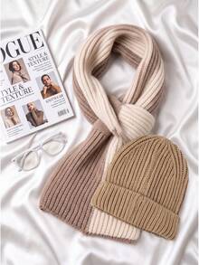 Women's Short Knitted Scarf, Cross-Knit Neck Warmer, Korean Style Colorblock Versatile Neck Protector, Autumn/Winter Woolen Beanie Hat, Japanese Style Solid Color Knitted Cold Weather Cap - A - View 9
