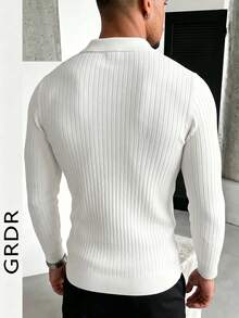 GRDR Men's Autumn/Winter Knit Sweater, Turn-Down Collar Solid Color Long Sleeve, Suitable For Summer Outings, Fashion Essential - White - View 4