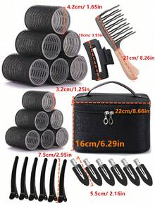 12 Pcs Rollers Hair Curlers , Large Medium Small Self Grip Hair Rollers With Rollers 12pcs Clips And 1 Cosmetic Bag And1pcWide Tooth Comb For Curls - Multicolor - View 7