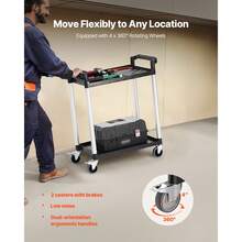 Utility Cart, 300 Lbs Load Capacity, 2-Tier Utility Plastic Cart With 360° Swivel Wheels (2 With Brakes), 24.4 X 16.1-Inch Food Service Cart For Warehouse, Office, Home, Restaurant, Kitchen - 14.7 Lbs - View 3