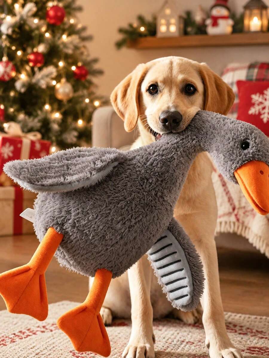 1pc Soft Duck Plush Pet Doll, White Gray Brown Color, Suitable For Cats And Small To Medium Dogs, Pet Companion Doll, Helps Pets Play And Burn Energy, Cat Dog Stress Relief Chew Doll, Halloween Christmas Pet Interactive Doll, Holiday Pet Costume Accessory, Pet Daily Supplies, Pet Holiday Gift, Halloween Pet Supplies, Christmas Pet Accessories, Autumn New Arrival, Pet Play Accessory