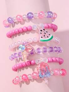 12Pcs Kids Beaded Bracelet Set With Ice Cream & Cloud Charms, Random Color, Cute Jewelry For Girls, Daily Wear, Holiday Party Favors & Birthday Gifts - Multicolor - View 8