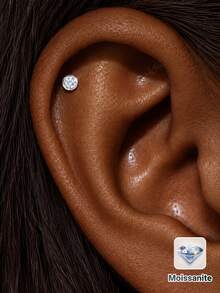 AnlaScheer 1pc Round Flat Back Stud Earring, 925 Sterling Silver Hypoallergenic Threaded Cartilage Helix Conch Ear Piercing Jewelry, Women's Style - Silver - View 2