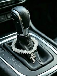 1pc Asymmetrical Crushed Stone Chain Cross Car Steering Wheel Gear Shift Hanging Decoration, Exquisite Car Interior Accessory - A - View 8