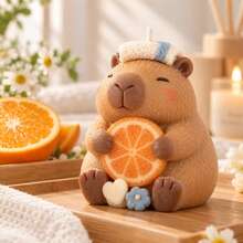 Capybara-Shaped Scented Candle Silicone Mold With A Towel On Top And Orange Slices In Arms, DIY Soap Craft Ornament Gypsum Fragrance Diffuser Gift Candle Mold, Reusable - Multicolor - View 2