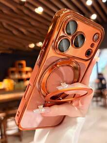 適用於 iPhone 17 Pro Max 17 Pro 17 16 Pro Max 16 Pro 16 15 14 13 12 11 Pro Max 16 Plus 的 MagSafe 支架手機殼，無線充電環支架鏡頭保護殼 - 橘色 - 查看 4
