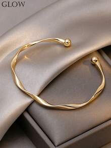 1pc Minimalist Geometric Open Bangle Bracelet, Fashionable & Elegant, Suitable For Young Girl Everyday And Festivals (Adjustable) - Gold - View 1