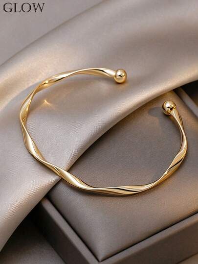 1pc Minimalist Geometric Open Bangle Bracelet, Fashionable & Elegant, Suitable For Young Girl Everyday And Festivals (Adjustable)