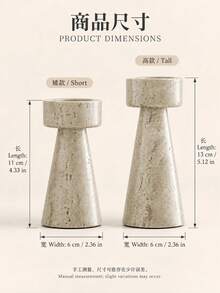 1pc Beige Faux Stone Marble Texture Pillar Candle Holder Set, High & Low Modern Stone Effect Candle Stand, Suitable For Living Room, Dining Table And Wedding Centerpiece Decor - Yellow Hole Stone - View 6