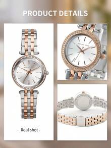 Michael Kors MK3298 Petite Darci Series Women's Quartz Watch Silver & Rose Gold Two-Tone Steel Band Small Dial - White - View 6