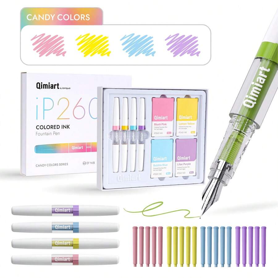 Set Languo 24 buah (4 Pena + 20 Kartrid Tinta Pengganti), Seri 5 Warna, Pena Warna-warni, Sempurna untuk Menulis Sehari-hari, Kantor, Penandatanganan Bisnis, Hadiah Liburan - Set - View 1