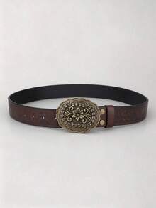1pc Western Vintage Embossed PU Dark Belt, Casual Versatile Daily Wear Holiday Gift Accessory - Multicolor - View 3