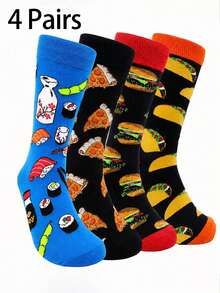 1/4 Pair Delicious Food Print Socks, Comfortable Breathable Mid-Calf Socks, Fun Daily Wear - Multicolor - View 8