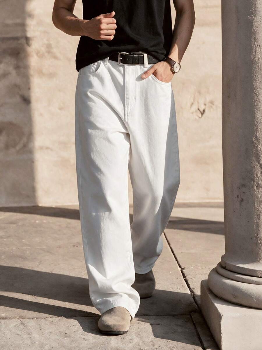 1pc Infinite Jeans Men's Casual Straight Leg Jeans, High-Quality Brand Comfortable Pants For Outings (Belt And Accessories Not Included) - White - View 1