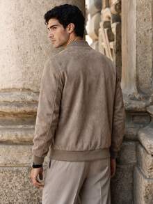 Jaket Kasual Pria Bahan Suede Imitasi, Cocok untuk Aktivitas Luar Ruangan, Desain Resleting, Cocok untuk Musim Semi dan Gugur, Jaket Musim Gugur, Hadiah untuk Pria - Unta - View 2