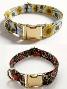New Cherry Leopard Print & Sunflower Pattern Nylon Dog Collar With Zinc Alloy Metal Buckle, Soft Comfortable Wear-Resistant Non-Choking Adjustable Length Pet Collar, Suitable For All Seasons, Easy To Fasten And Unfasten, Fits All Medium To Large Dog Breeds, Christmas New Year Birthday Wedding Holiday Gift Pet Accessory - Multicolor - View 4
