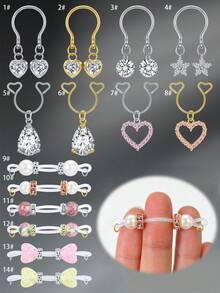 CIZME 1 Pair Cute Stainless Steel Fake Nipple Rings, Women's Fake Nipple Piercing Jewelry, No Piercing Required, Dangle Heart-Shaped Zirconia Nipple Rings - Fake Nipple Rings-a - View 2