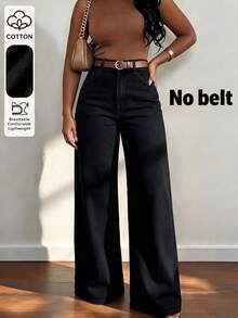 Washed Denim High Waist Stretch Straight Leg Pants, Comfortable Casual For Daily Wear, Fashionable And Stylish For Women - Black - View 1