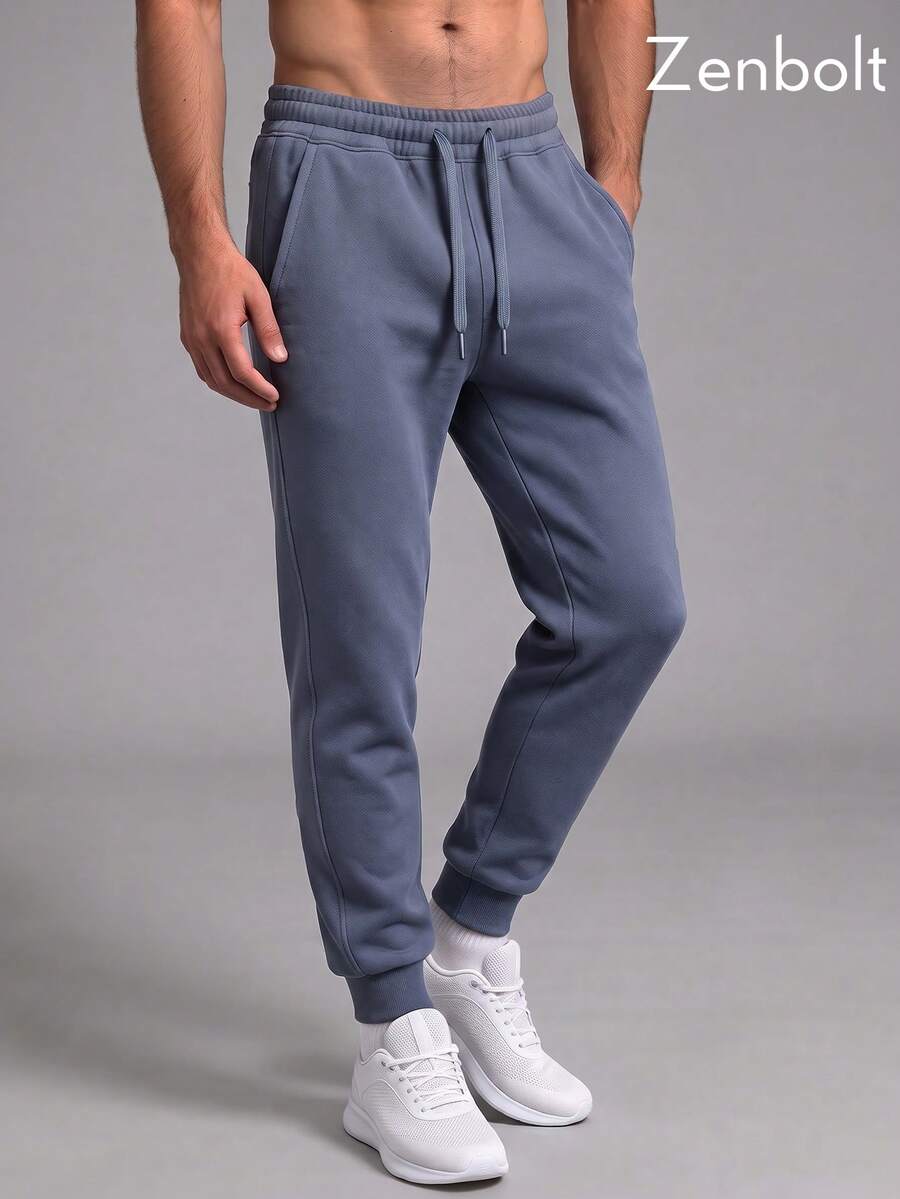 Zenbolt Men's Drawstring Waist Joggers, Elastic Cuff Sports Pants With Side Pockets, Soft Loose Fit, Suitable For Home And Fitness Casual Daily Wear Long Pants - Teal Blue - View 1