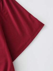 Women's Plus-Size Casual, Versatile, And Simple Short-Sleeve T-Shirt With Rose Print - Burgundy - View 5