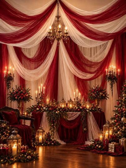 2pcs Halloween Black & Red Semi-Transparent Tulle Curtains, Sheer Fabric Backdrop For Arch, Doorway, Fireplace, Wall, Dessert Table, Indoor & Outdoor Party Decoration