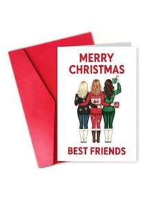1pc Christmas Card With Envelope, "Merry Christmas Good Friend" Ugly Sweater Theme Holiday Card, Christmas Party Gift For Good Friend, Blank Inside - Multicolor - View 9