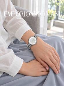Armani Women's Quartz Watch Silver Stainless Steel Bracelet Round Pave Crystal Dial Roman Numerals Elegant Dress Watch For Dinner Anniversary Daily Dating - Silver - View 3