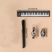 Music Style Stationery Set, Eternal Note Pencil, Note Shaped Eraser, Black & White Piano Key Ruler, Music Note Clip 4-In-1 Stationery Gift Box Set, Back To School Supplies, School Supplies, First Day Of School, Without Packaging Box - Multicolor - View 9