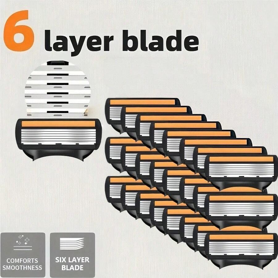 Compatible With Fusion Handle, Men's Manual Razor Replacement Blades, 6-Layer Stainless Steel Shaver Blade, Classic Daily Use Grooming Tool For Men